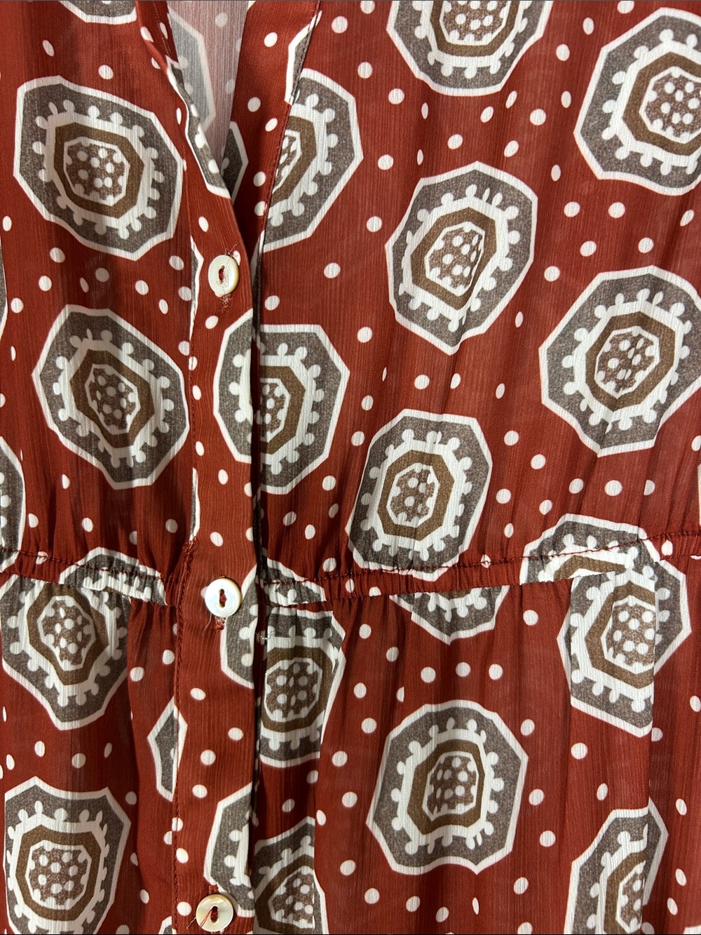 Sleeveless Rust Patterned Button-Front Maxi Dress Size M - Picture 5 of 6
